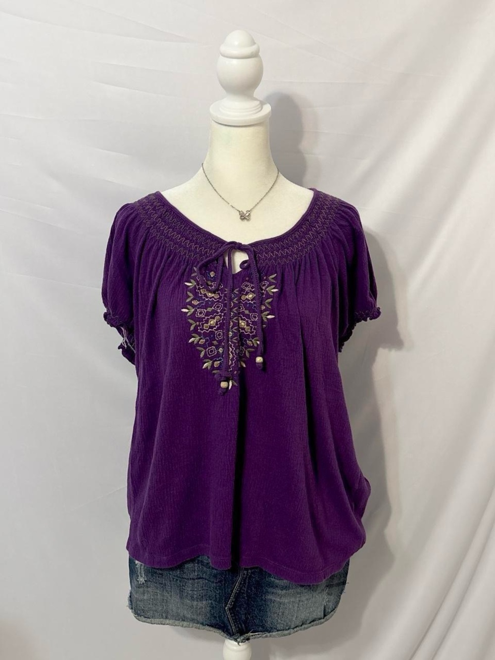 Vintage Embroidered Purple Indie Boho Top